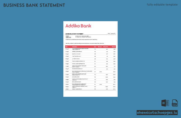 Montenegro Addiko Unternehmenskontoauszug Word und PDF 1 Beispielvorschau